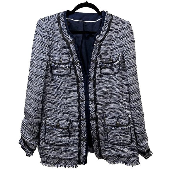 White House Black Market Jackets & Blazers - White House Black Market Tweed Boucle Blazer Womens M L Fringe Business Classy